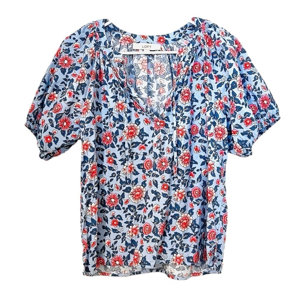 2/$30 Loft - Blue & Pink Floral Blouse Top XS
